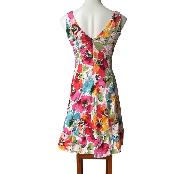 Lauren Ralph Lauren Fit & Flare Seamed V-Neck Floral Sleeveless Dress, Sz 8 - Picture 3 of 16